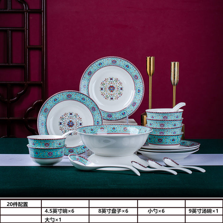 景德镇珐琅彩陶瓷餐具骨瓷碗碗筷盘碟套装家用婚庆礼品批发LOGO