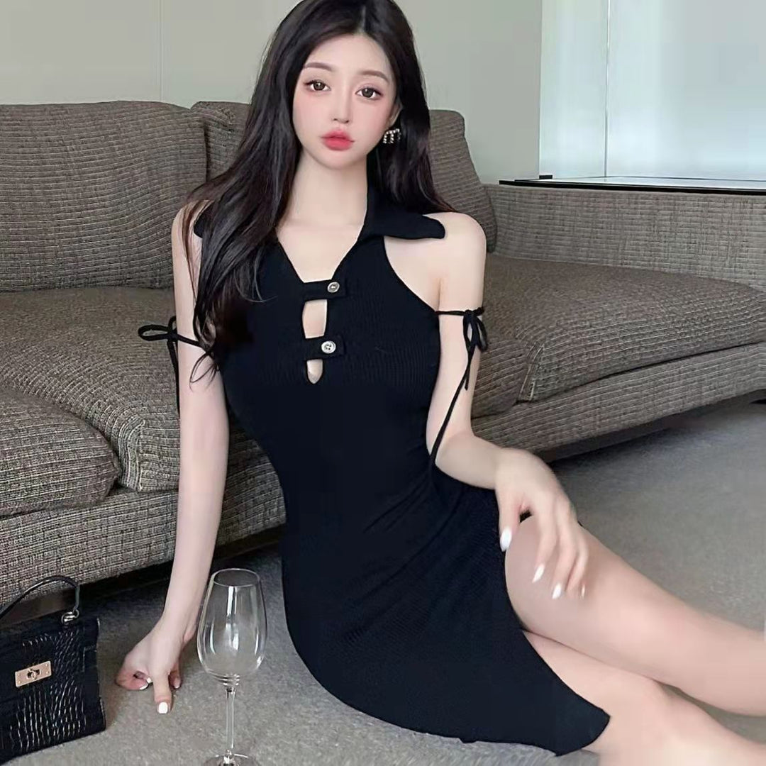 French Sexy Irregular Hem Bodycon Mini Dress – Black Hot Girl Short Dress