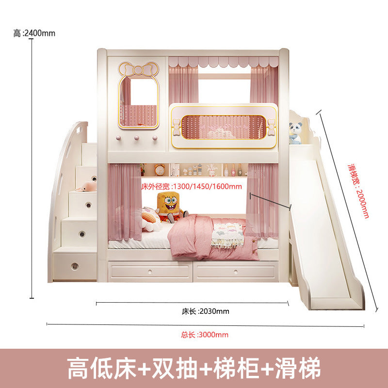 儿童床上下铺双层两层高低树屋床子母床上下同宽城堡公主高护栏床
