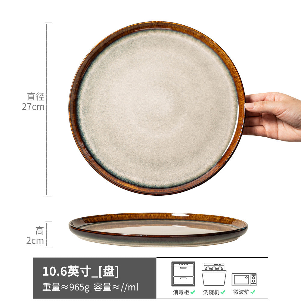 Large Plate Japanese Style Home Plate Vintage Ceramic Plate Plate Tableware Dish Plate Light Luxury