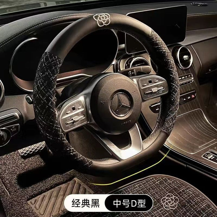 Car Steering Wheel Cover Women All Season Universal Small Minimalist Cotton Linen Moisture Wicking Non Slip Pre