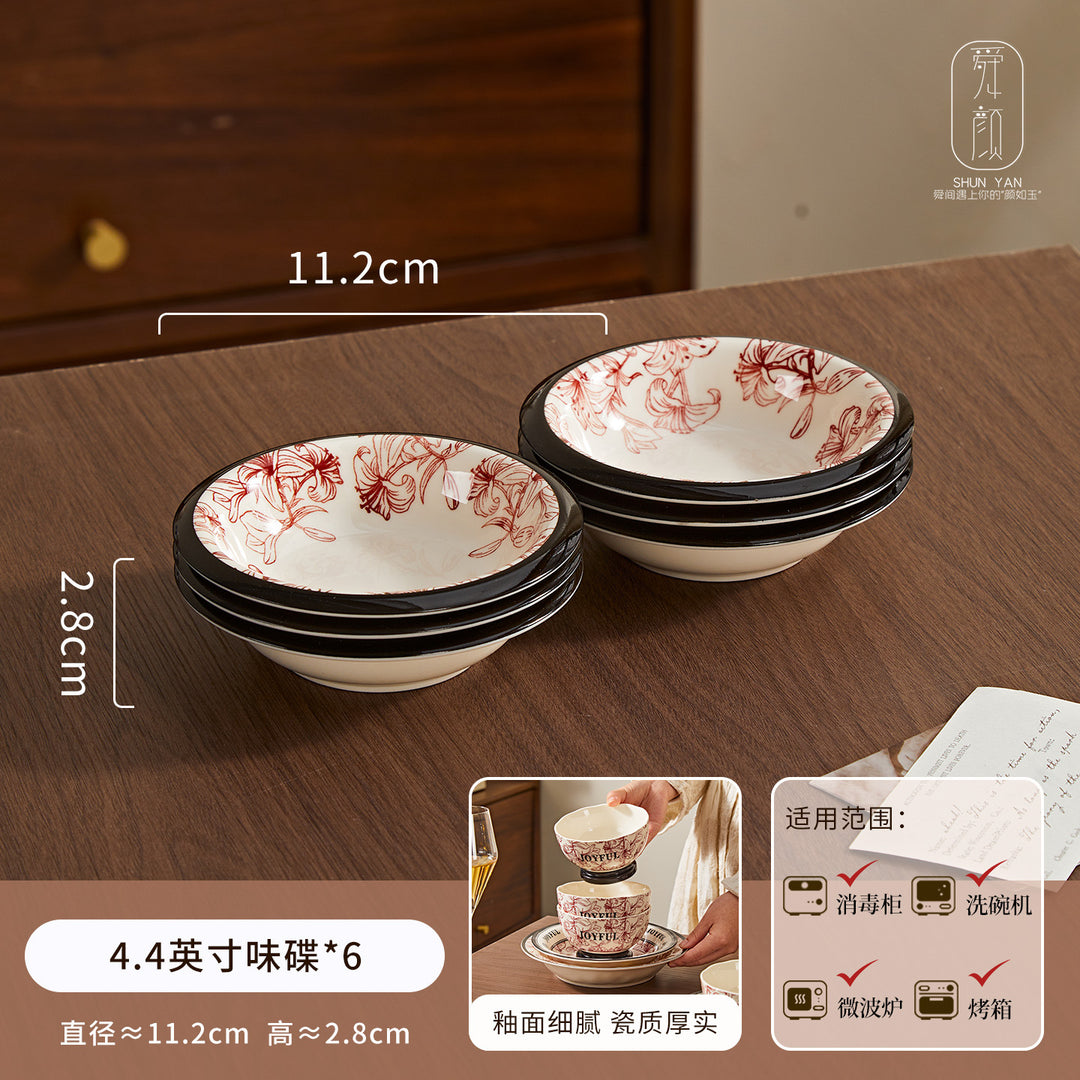 2026新款花悦时光复古高级感釉下彩陶瓷饭碗家用碗碟套装碗盘DIY