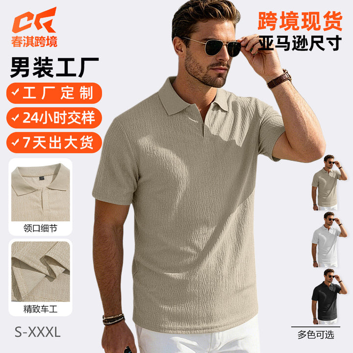 欧美跨境亚麻迅男装夏季薄款宽松透气休闲纯色翻领短袖男式Polo衫