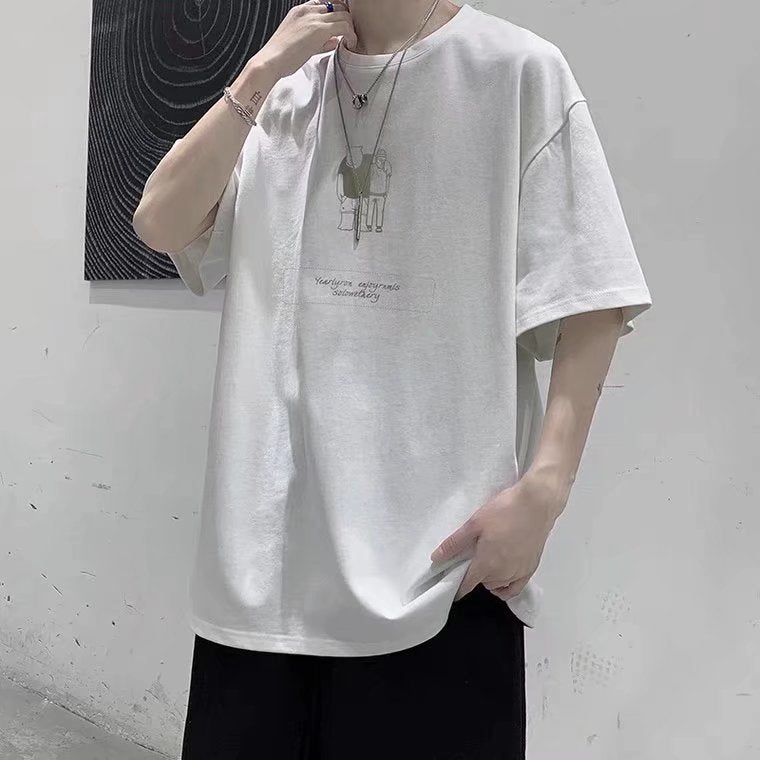 短袖T恤男2023夏季胖子大码宽松百搭港风衣服潮牌ins炸街半袖体恤