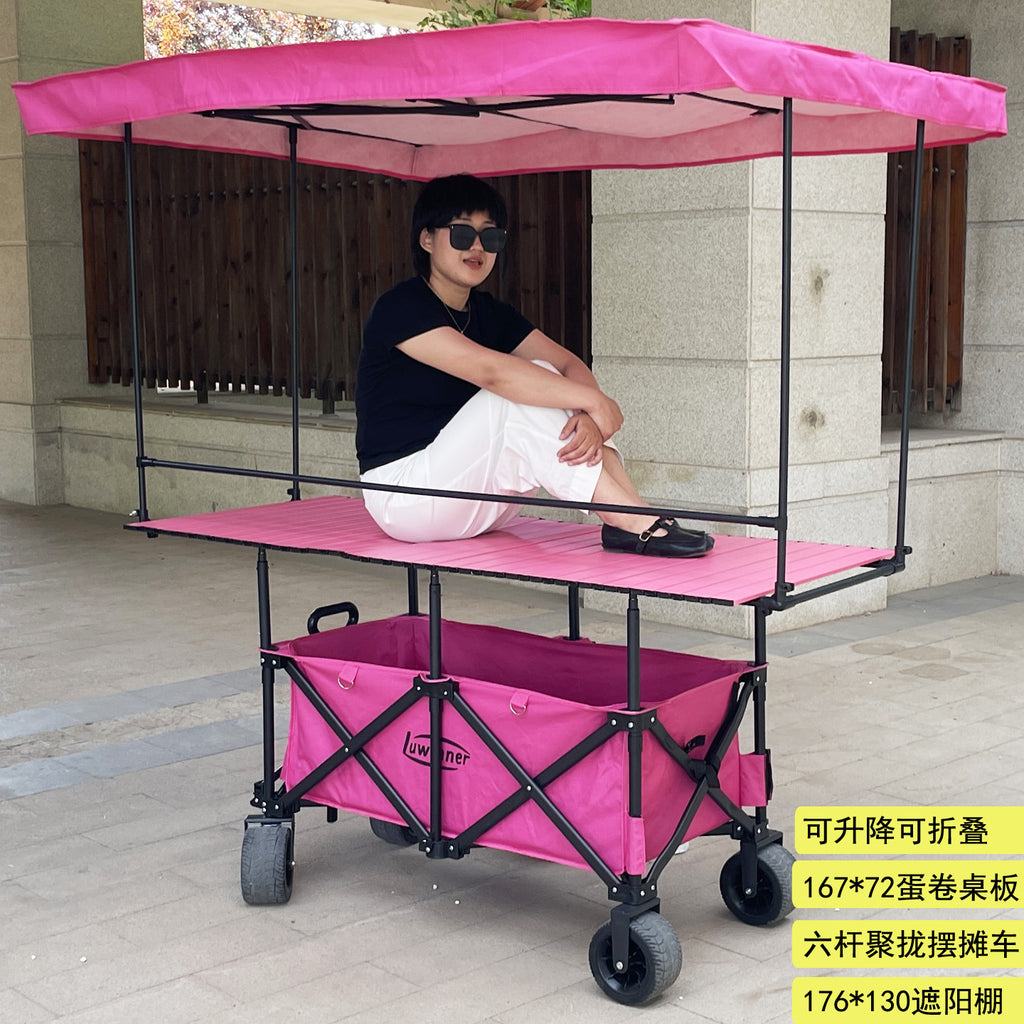 摆摊小推车带遮阳伞60宽升降折叠桌板遮阳棚摆摊露营地摊小吃车
