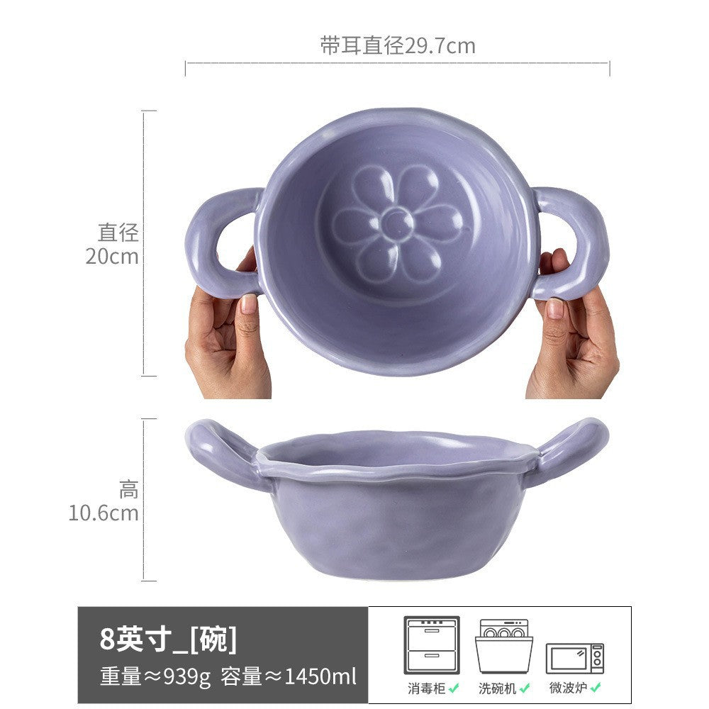 复古双耳陶瓷碗面碗酸奶碗双耳碗圆形菜碗汤碗日式碗餐具批发窑变