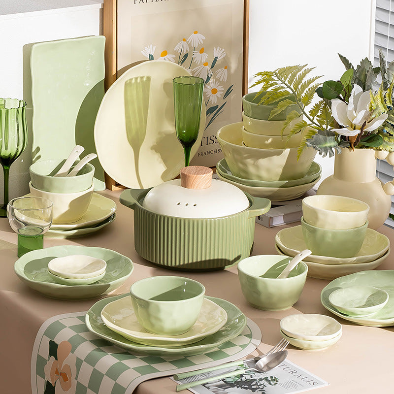 Bowl & Plate Home Set Premium Design High Temperature Underglaze Cream Style Ceramic Tableware Home Wholesale