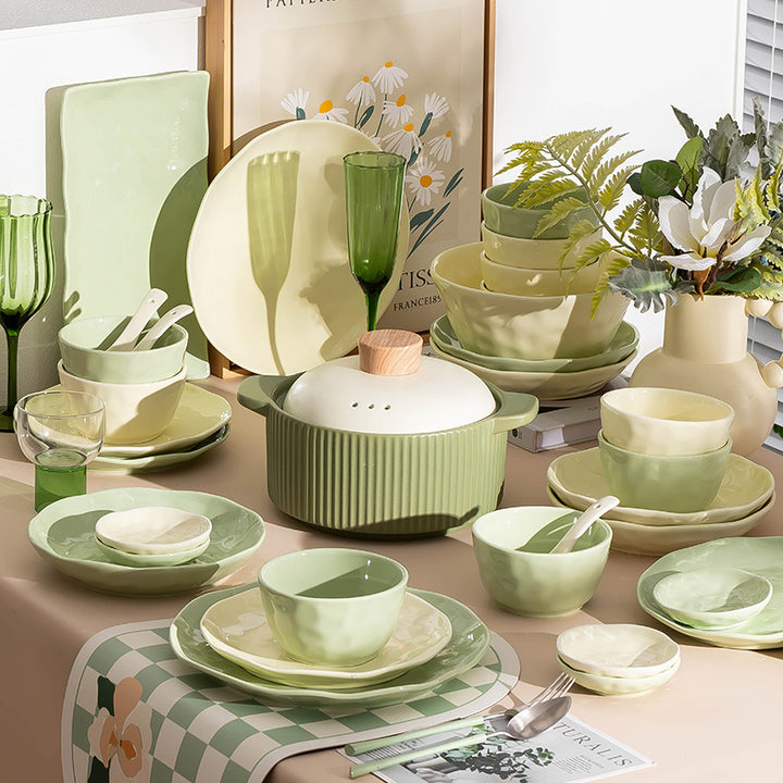 Bowl & Plate Home Set Premium Design High Temperature Underglaze Cream Style Ceramic Tableware Home Wholesale