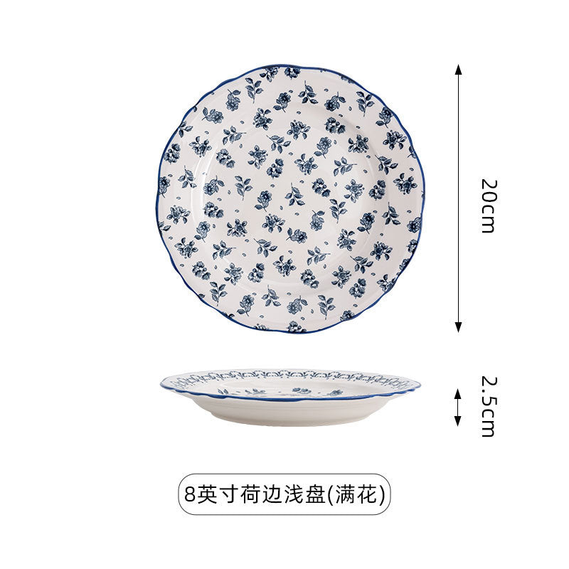 复古蓝花系列餐具陶瓷家用釉下彩高级感复古圆盘家用碗碟盘套装