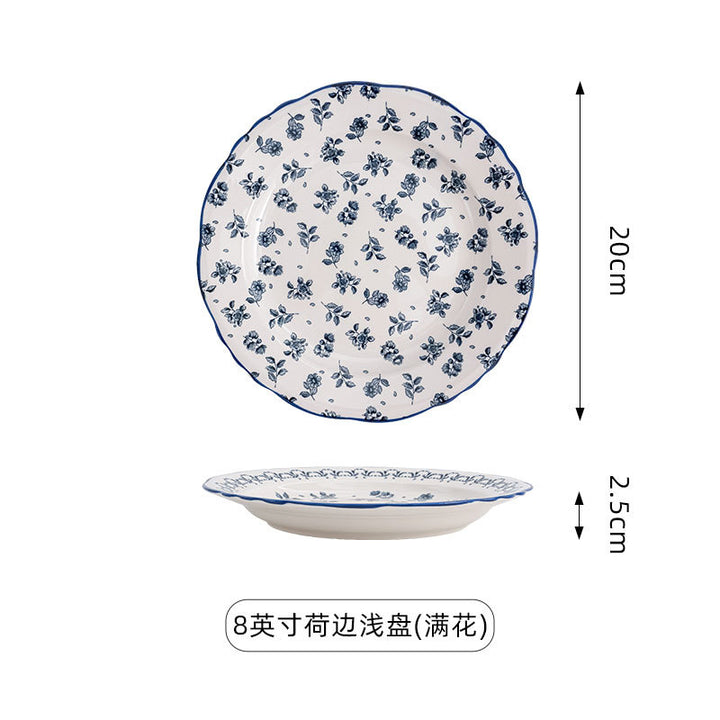 复古蓝花系列餐具陶瓷家用釉下彩高级感复古圆盘家用碗碟盘套装