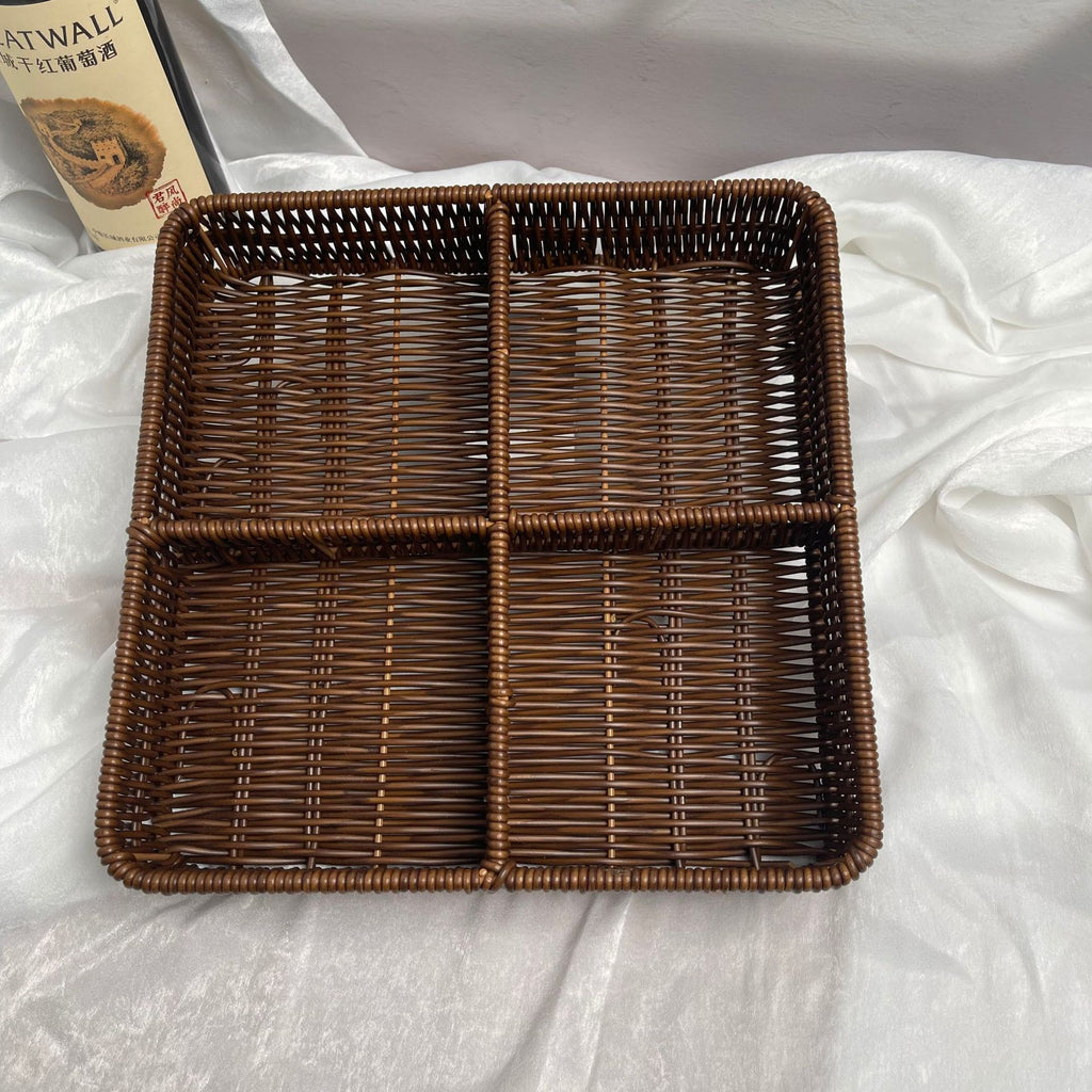 ins藤筐隔页篮分格篮茶几果盘仿藤编篮子花瓣分隔篮零食筐小吃篮