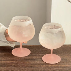 Gradient Pink Frosted Glass Wine Cup – French Style High-Stem Red Wine & Champagne Glass