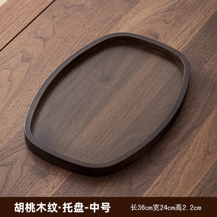 胡桃木色重竹茶盘家用简约长方形大号茶具收纳盘干泡台水杯置物架