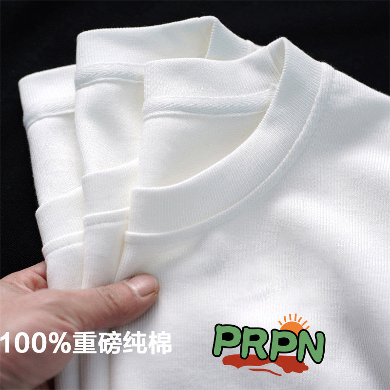 自穿推荐220克纯棉短袖T恤潮牌圆领卡通印花情侣短袖上衣商超推荐