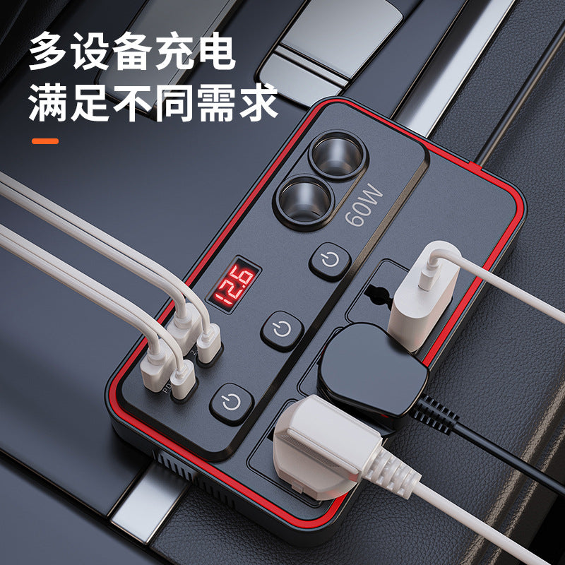 150W Car Power Inverter – Cigarette Lighter Adapter with Dual USB + Dual Type-C Fast Charging Socket