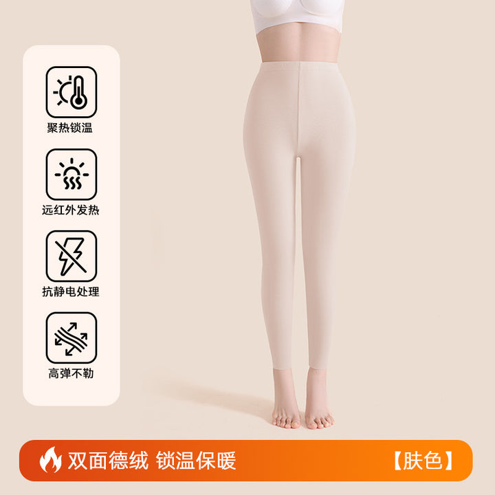 绵羊毛保暖裤女士加绒秋冬高级感蚕丝秋裤德绒高腰打底裤大码高端