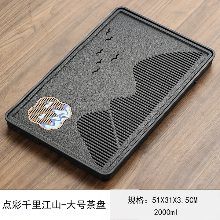 2024新款乌金磁石茶盘家用简约长方形茶具托盘功夫茶具套装干泡台
