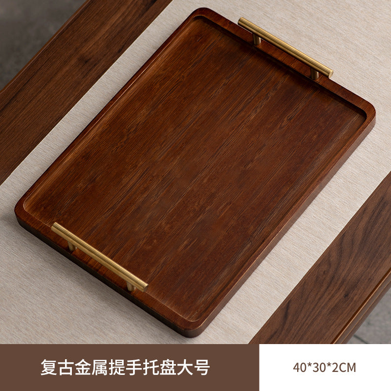 胡桃木色带金柄檀韵托盘套装家用客厅精致茶点盘点心甜品收纳盘