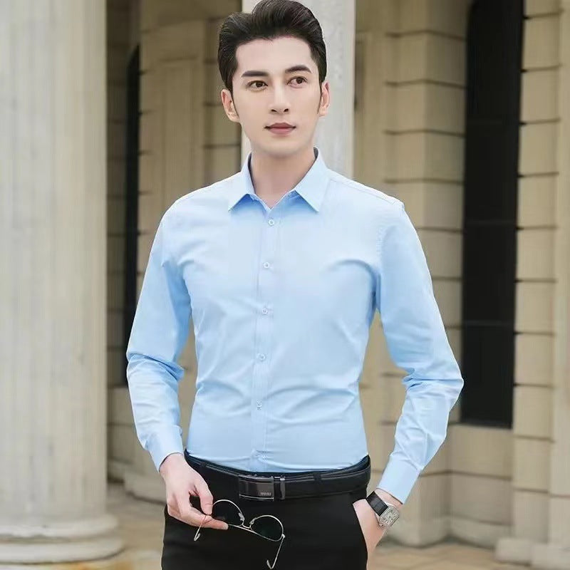 白色衬衫男长袖修身春秋季韩版潮流男士商务衬衣纯色帅气上衣