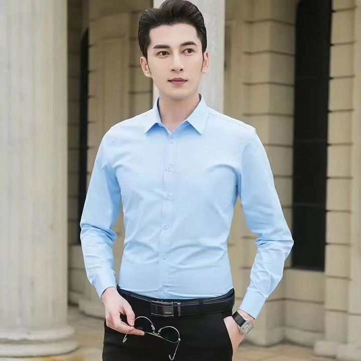 白色衬衫男长袖修身春秋季韩版潮流男士商务衬衣纯色帅气上衣