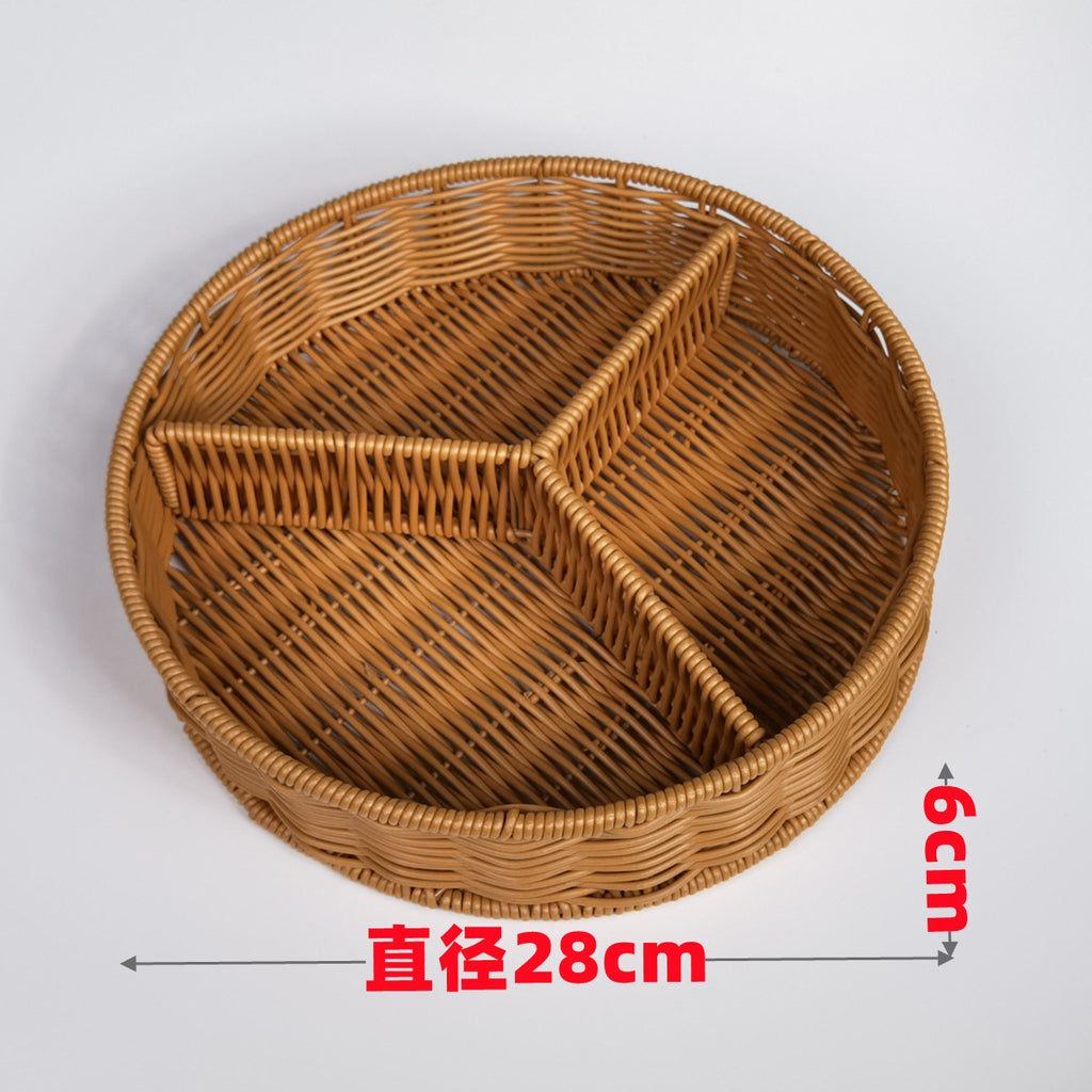 ins藤筐隔页篮分格篮茶几果盘仿藤编篮子花瓣分隔篮零食筐小吃篮
