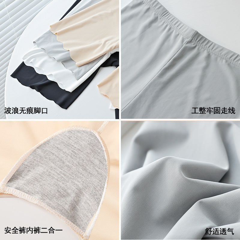 五分大码无痕不卷冰丝安全裤女夏薄款防走光加裆二合一透气打底裤