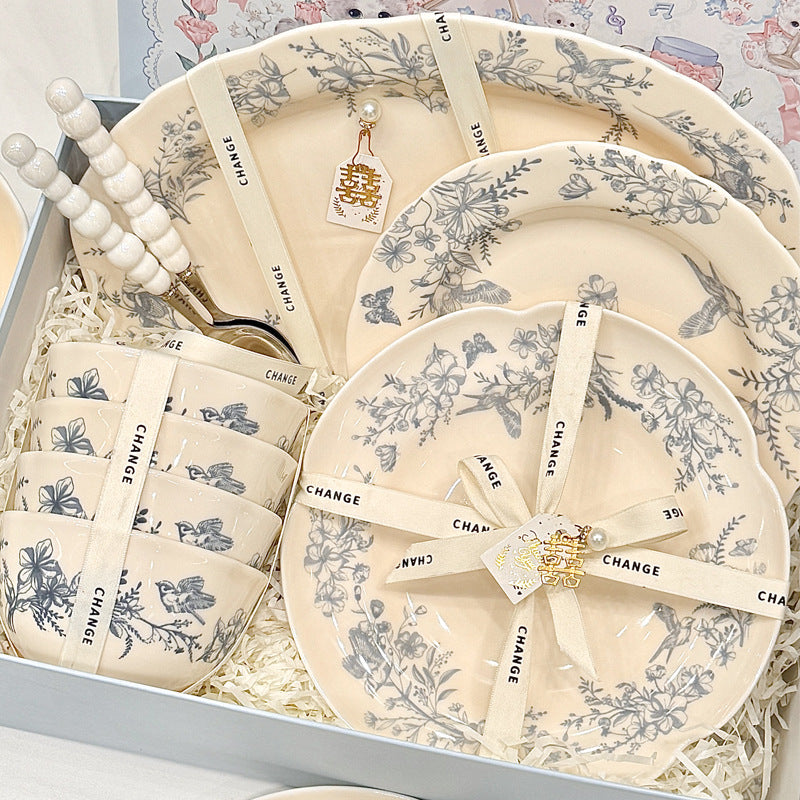 French Vintage Ceramic Bowl & Plate Set Home New Tableware Housewarming Gift Giving Premium Design Bowl &