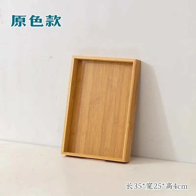 胡桃木色重竹茶盘家用简约长方形大号茶具收纳盘干泡台水杯置物架