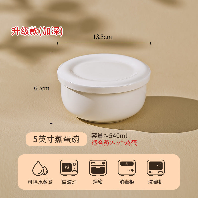蒸蛋碗定制家用带盖釉下彩陶瓷蒸鸡蛋羹专用碗隔水炖盅蒸蛋蒸碗盘