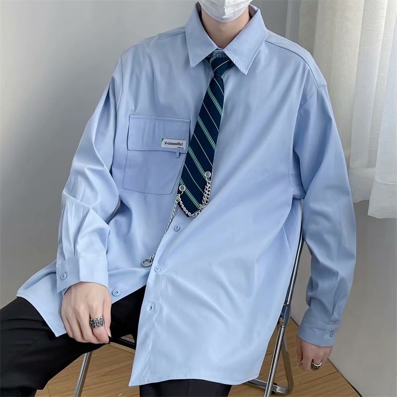 dk制服男士2023年夏季新款日系清新长袖衬衣潮牌宽松bf学院风衬衫
