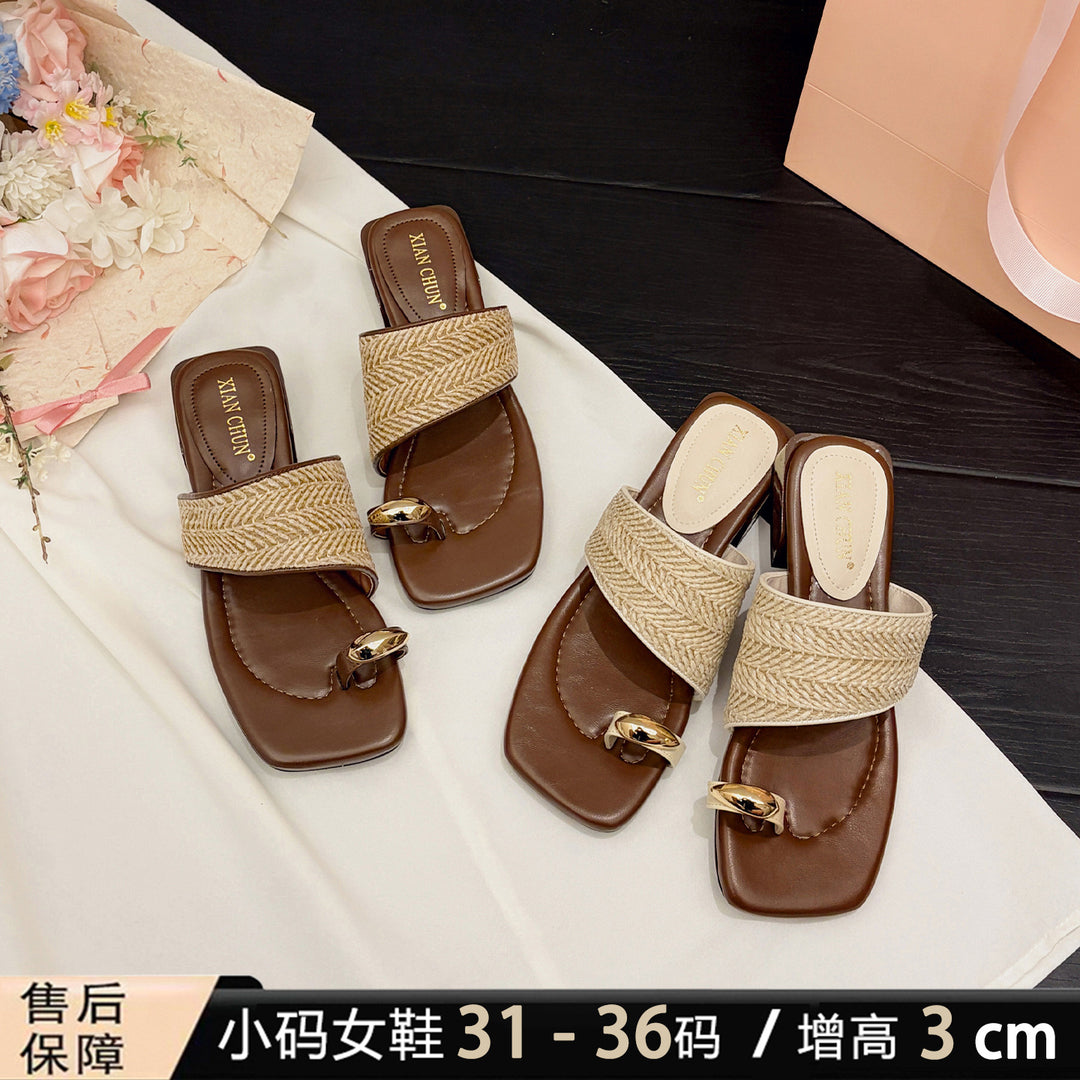 小码女鞋313233夏季度假风编织夹趾拖鞋外穿复古新款凉拖鞋高级感