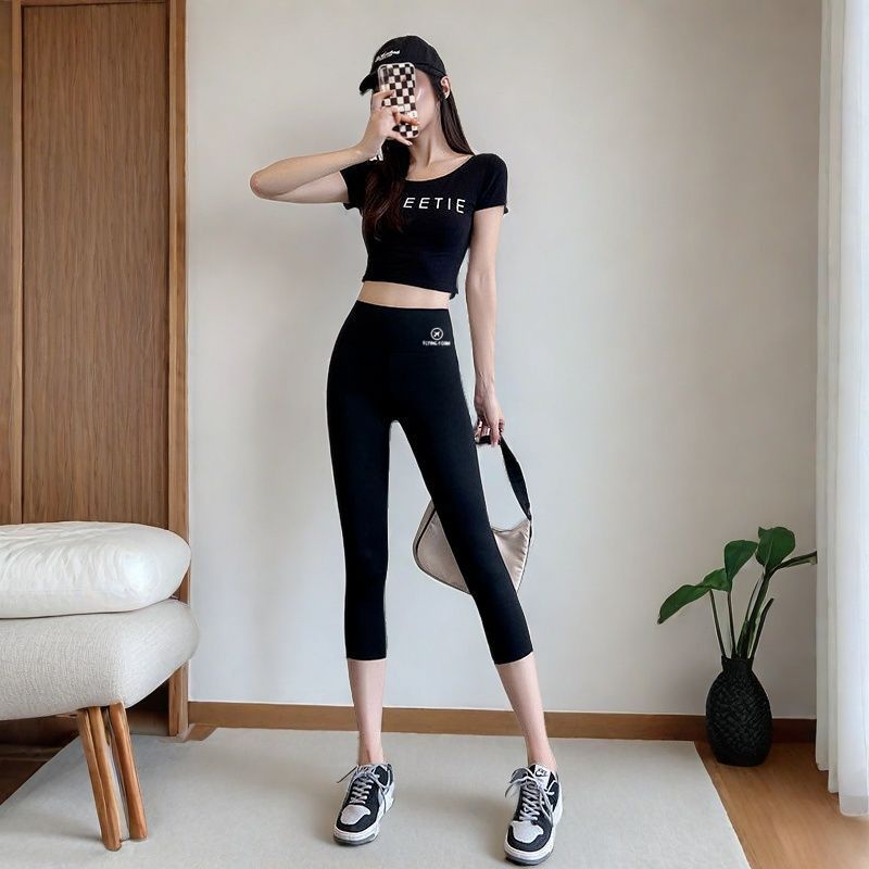 七分打底裤女士夏季薄款外穿高腰大码骑行瑜伽裤7分飞机鲨鱼裤子