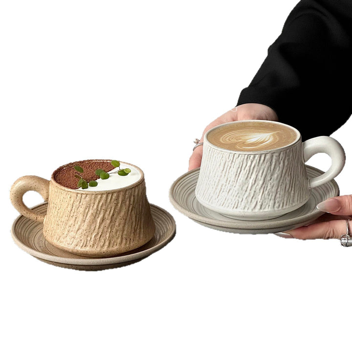 石纹陶瓷杯拉花杯子拿铁咖啡杯碟套装泽田杯马克杯高级感束腰杯