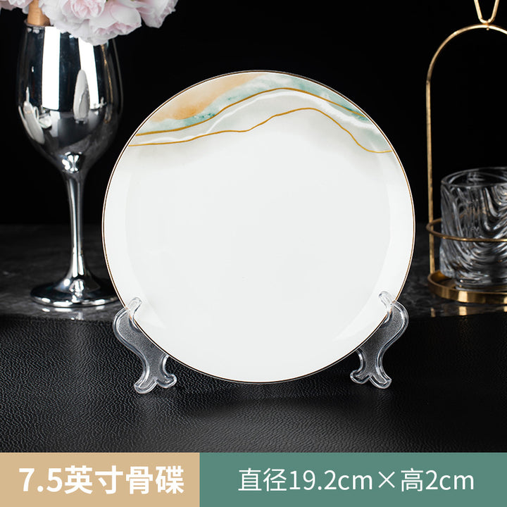 高档酒店摆台骨瓷餐具套装饭店会所私房菜包厢招待金边碗碟四件套