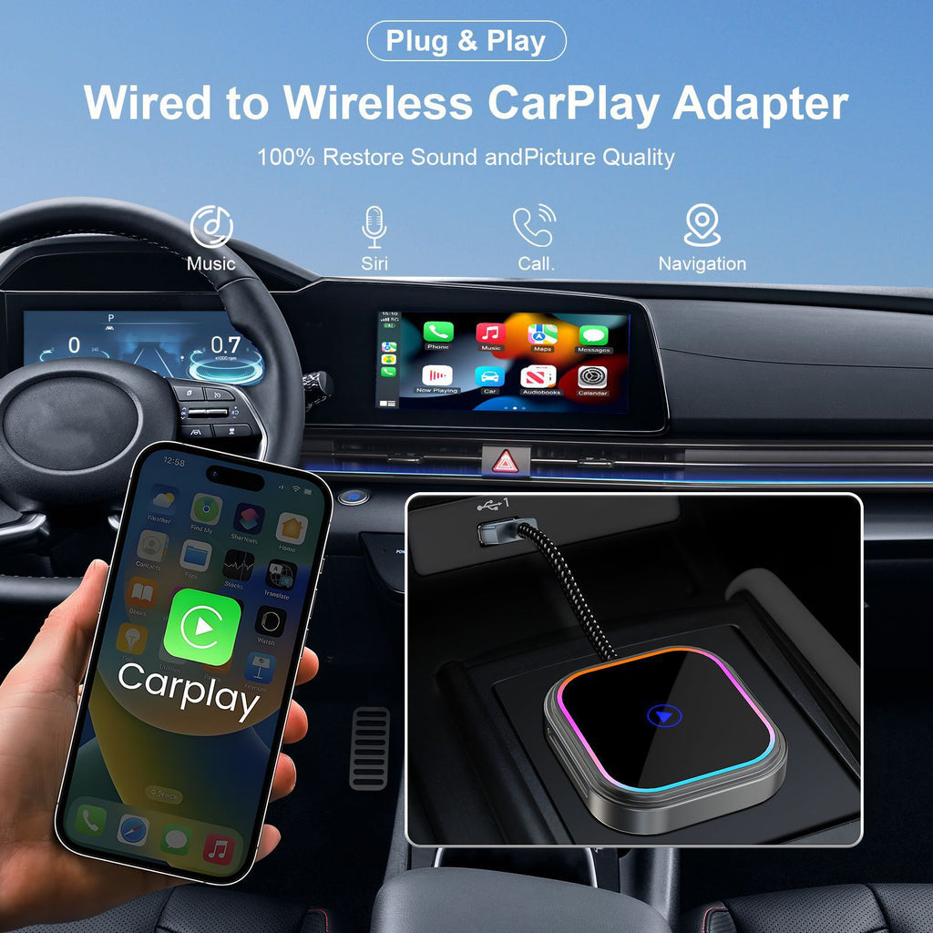 跨境有线转无线炫彩灯carplay盒子车机互联android auto CXZ521