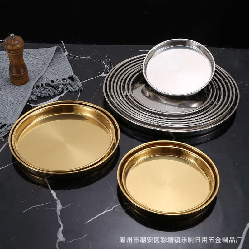 不锈钢糕盘凉皮盘做凉皮的盘子做凉皮的工具平底蒸盘套装圆形托盘
