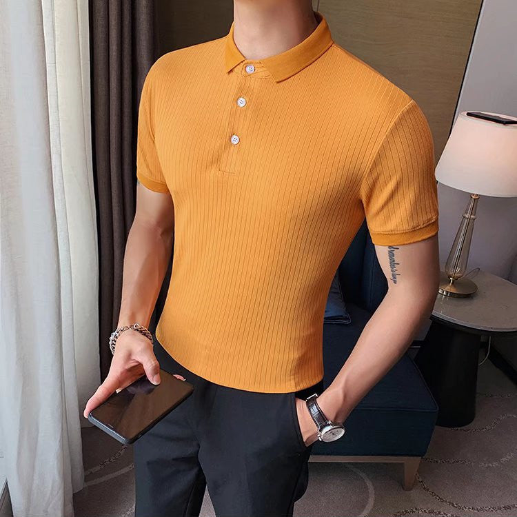 2022年夏季冰丝Polo衫男短袖针织衫韩版修身翻领休闲t恤半袖上衣