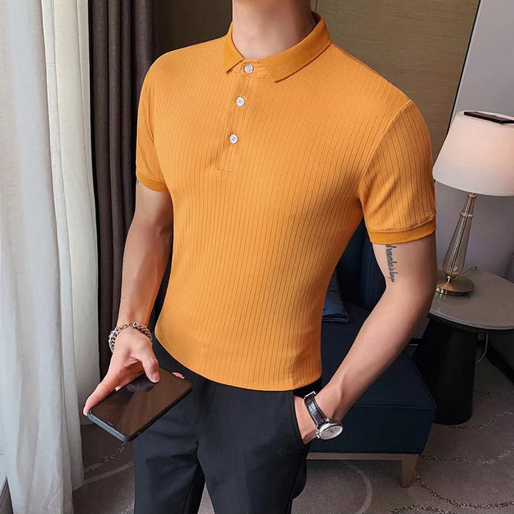 2022年夏季冰丝Polo衫男短袖针织衫韩版修身翻领休闲t恤半袖上衣