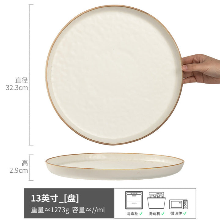 Large Plate Japanese Style Home Plate Vintage Ceramic Plate Plate Tableware Dish Plate Light Luxury