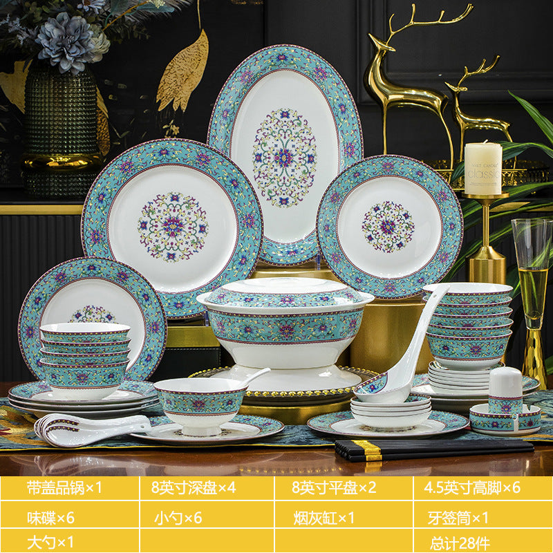 景德镇珐琅彩陶瓷餐具骨瓷碗碗筷盘碟套装家用婚庆礼品批发LOGO