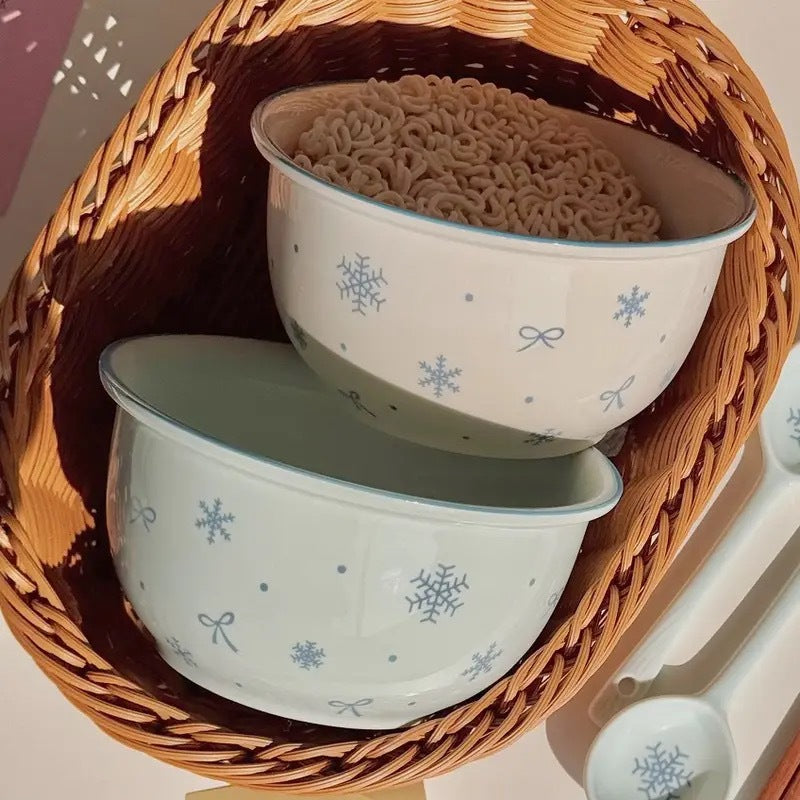 【初雪】新款高温釉下彩陶瓷餐具套装ins风奶蓝色简约家用碗盘