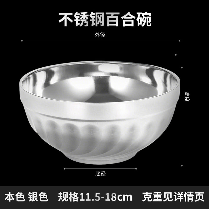 加厚304/316不锈钢碗双层防烫汤碗儿童碗防摔家用吃饭餐具泡面碗