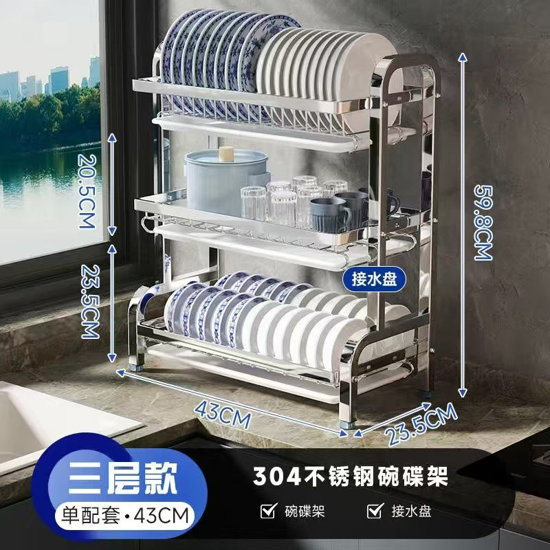 【精选联盟】不锈钢碗架厨房置物架碗碟沥水架碗盘超窄置物架