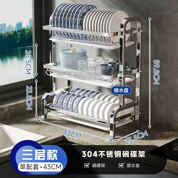 【精选联盟】不锈钢碗架厨房置物架碗碟沥水架碗盘超窄置物架