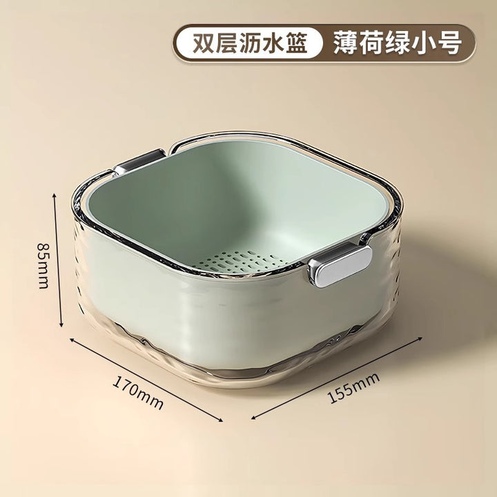 双层洗菜盆沥水篮六件套厨房客厅家用洗水果盘简约塑料淘菜菜篮子