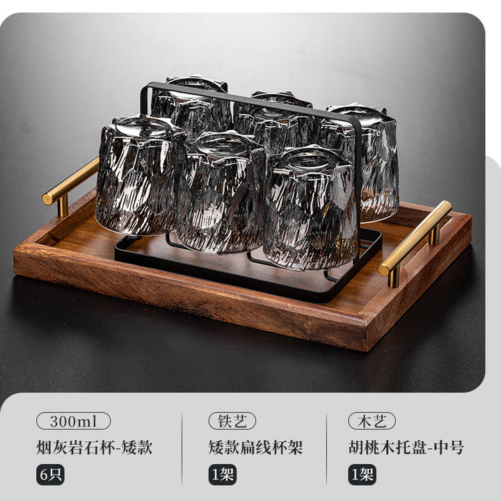 家用水杯套装复古浮雕冰川玻璃杯子水杯高级感茶水杯啤酒杯子