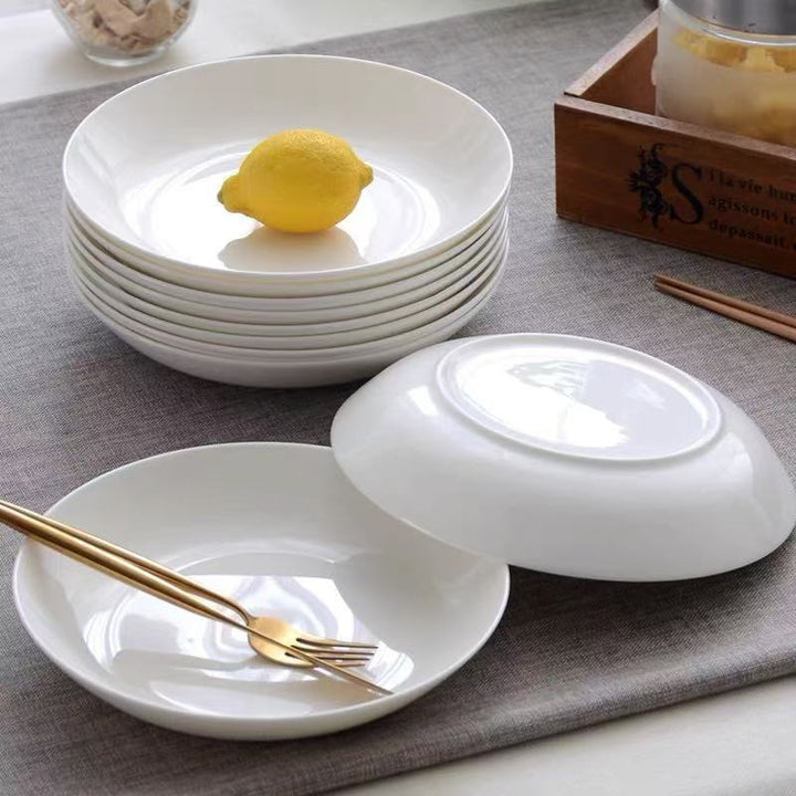 陶瓷家用简约纯白深菜盘汤盘微波炉白瓷餐具酒店餐厅圆盘骨瓷盘子