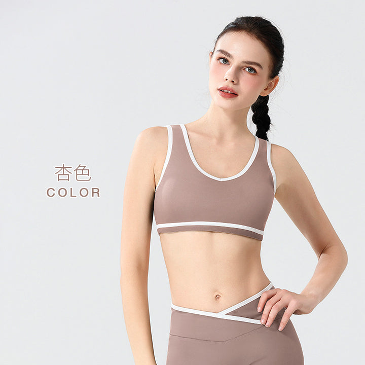 撞色运动内衣女无痕u型美背健身背心大胸防震短款露腰胸垫瑜伽服