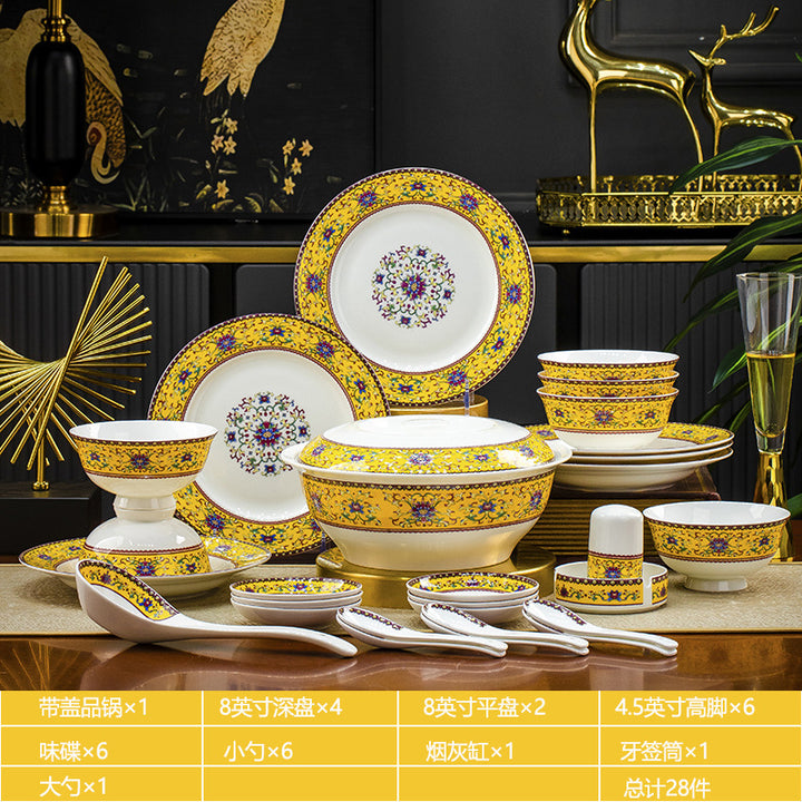 景德镇珐琅彩陶瓷餐具骨瓷碗碗筷盘碟套装家用婚庆礼品批发LOGO