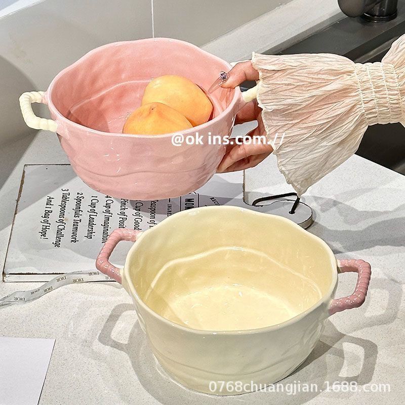 Double Handle Ceramic Bowl – Noodle Soup & Salad Bowl for Home & Dorm